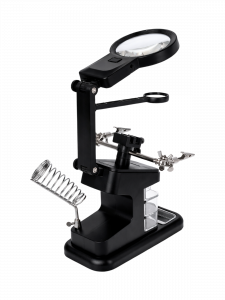 Третья рука для пайки с подсветкой, универсальный держатель на подставке с лупой 2 руки Орбита OT-INL48